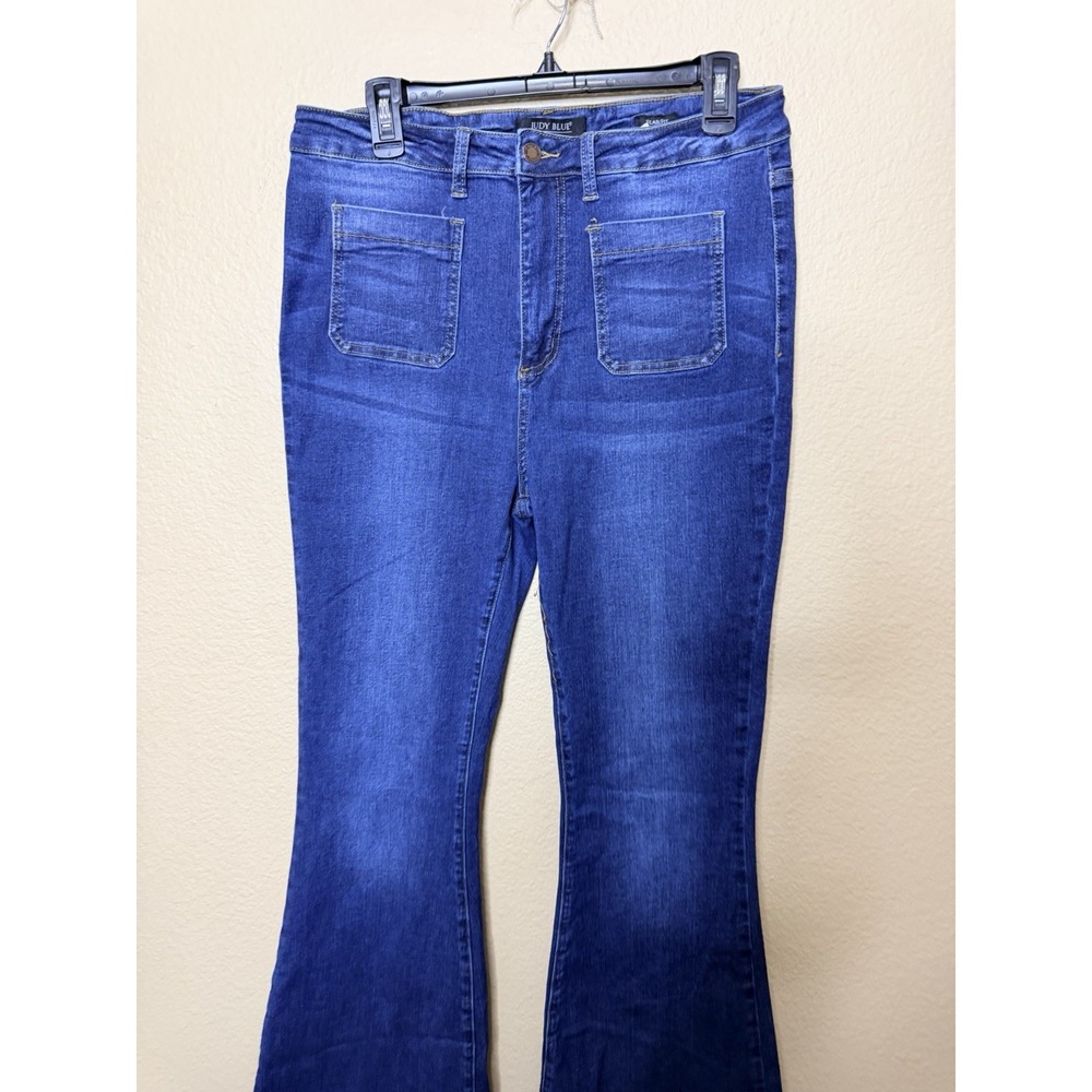 Judy Blue Patch‎ Pocket High Rise Flare Fit Dark Wash Jeans SZ 15 32 - Picture 4 of 9